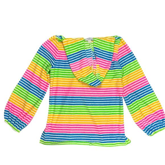 Vintage 70's Rainbow Striped Hoodie Terrycloth Beach Coverup Medium Catalina Top - Picture 3 of 9
